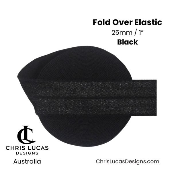 Black Fold Over Elastic 25mm Australian Bag Making Supplies Australia Chris Lucas Designs