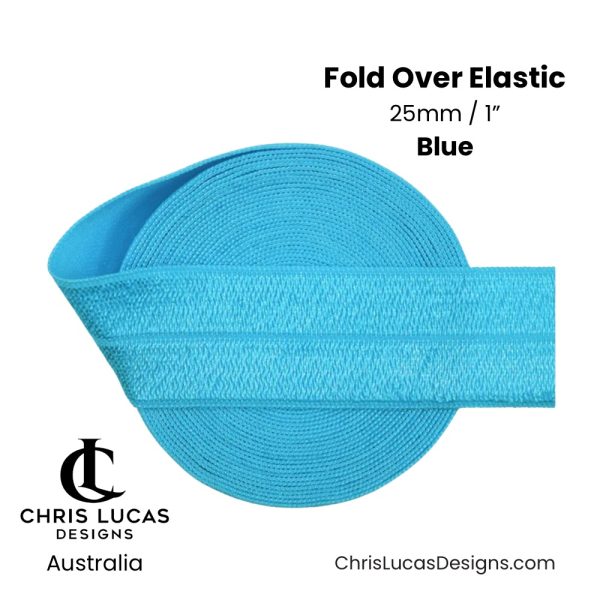 Blue Fold Over Elastic 25mm / 1” Australian Bag Making Supplies Australia Chris Lucas Designs