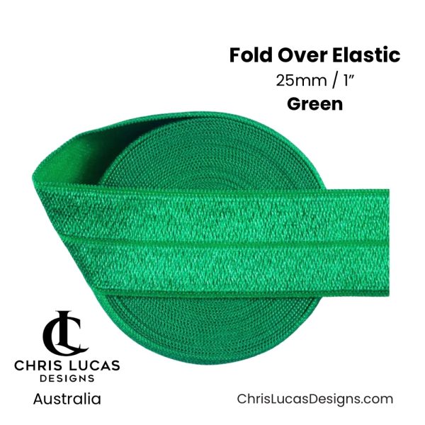 Green Fold Over Elastic 25mm / 1” Australian Bag Making Supplies Australia Chris Lucas Designs