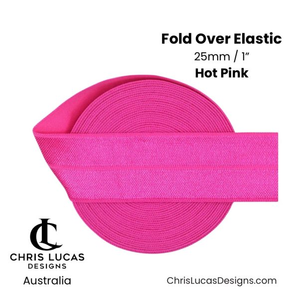 Hot Pink Fold Over Elastic 25mm / 1” Australian Bag Making Supplies Australia Chris Lucas Designs
