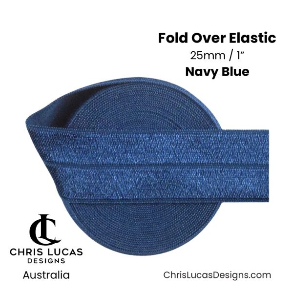 Navy Blue Fold Over Elastic 25mm / 1” Australian Bag Making Supplies Australia Chris Lucas Designs