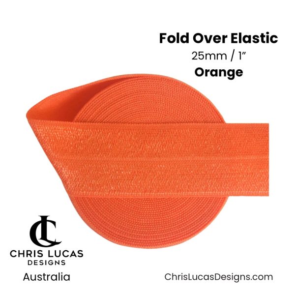 Orange Fold Over Elastic 25mm / 1” Australian Bag Making Supplies Australia Chris Lucas Designs