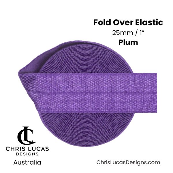 Plum Fold Over Elastic 25mm / 1” Australian Bag Making Supplies Australia Chris Lucas Designs