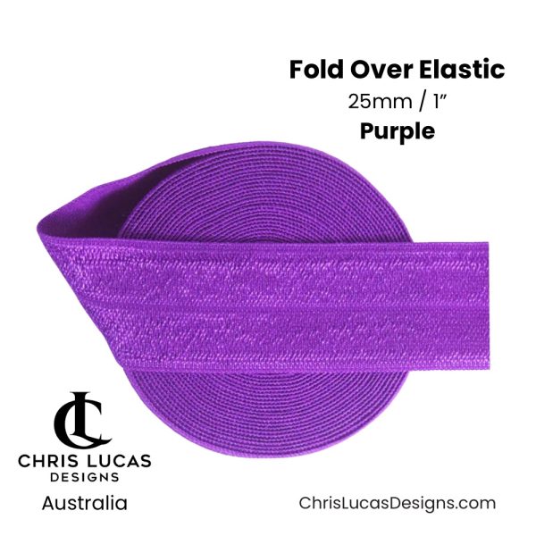 Purple Fold Over Elastic 25mm / 1” Australian Bag Making Supplies Australia Chris Lucas Designs