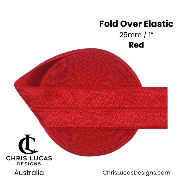 Red Fold Over Elastic 25mm / 1” Australian Bag Making Supplies Australia Chris Lucas Designs