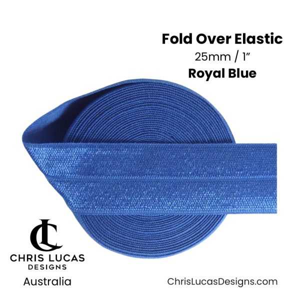 Royal Blue Fold Over Elastic 25mm / 1” Australian Bag Making Supplies Australia Chris Lucas Designs