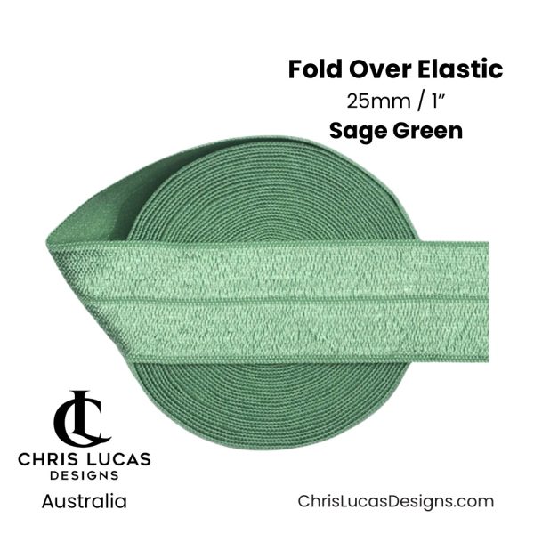 Sage Green Fold Over Elastic 25mm / 1” Australian Bag Making Supplies Australia Chris Lucas Designs
