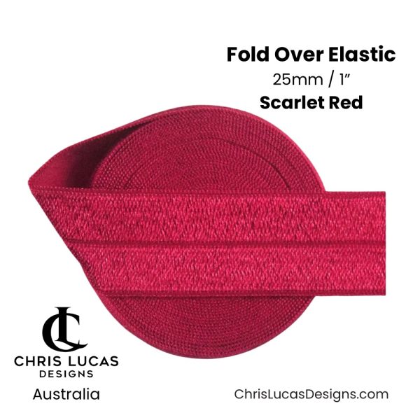 Scarlet Red Fold Over Elastic 25mm / 1” Australian Bag Making Supplies Australia Chris Lucas Designs
