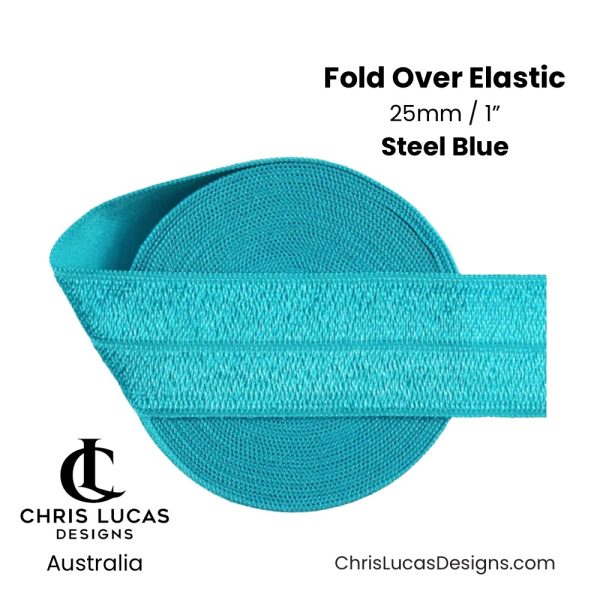 Steel Blue Fold Over Elastic 25mm / 1” Australian Bag Making Supplies Australia Chris Lucas Designs