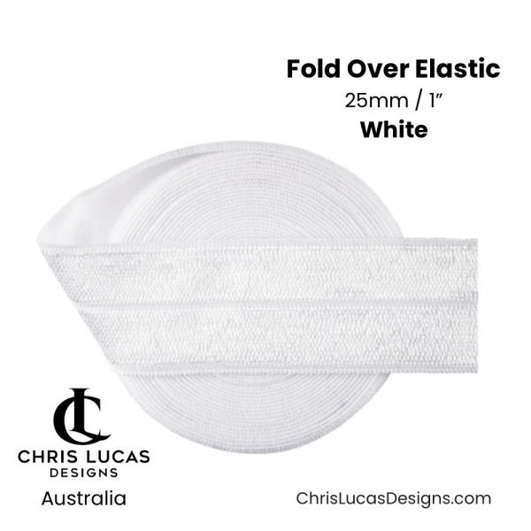 White Fold Over Elastic 25mm / 1” Australian Bag Making Supplies Australia Chris Lucas Designs