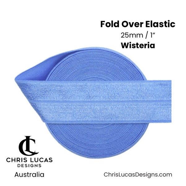 Wisteria Fold Over Elastic 25mm / 1” Australian Bag Making Supplies Australia Chris Lucas Designs