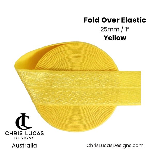 Yellow Fold Over Elastic 25mm / 1” Australian Bag Making Supplies Australia Chris Lucas Designs