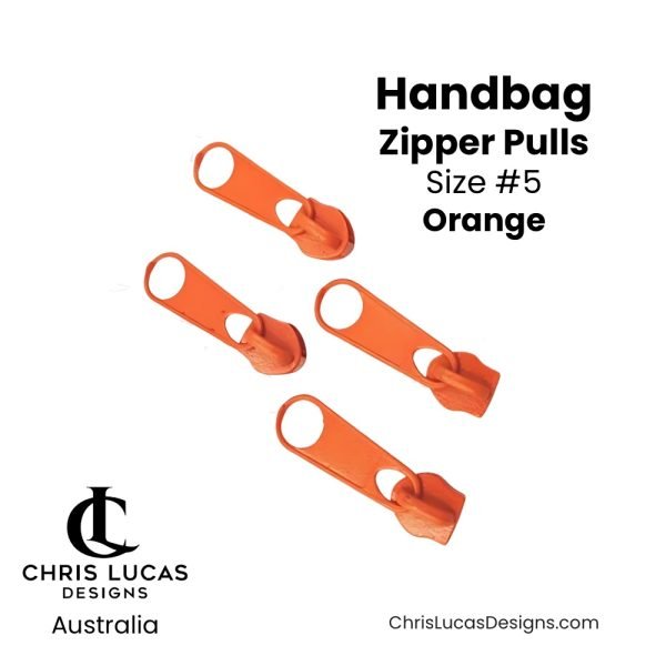 Orange Handbag Zipper Pulls Size #5 Australian Bag Making Supplies Australia Chris Lucas Designs