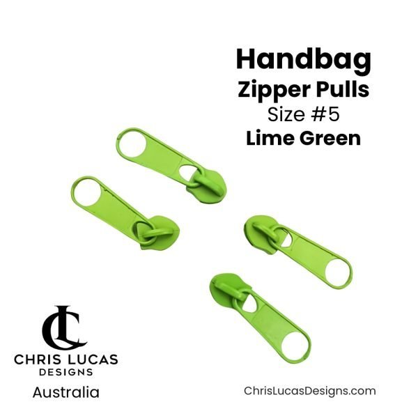 Lime Green Handbag Zipper Pulls Size #5 Australian Bag Making Supplies Australia Chris Lucas Designs