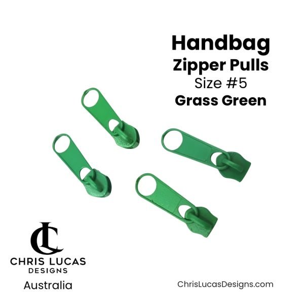 Grass Green Handbag Zipper Pulls Size #5 Australian Bag Making Supplies Australia Chris Lucas Designs