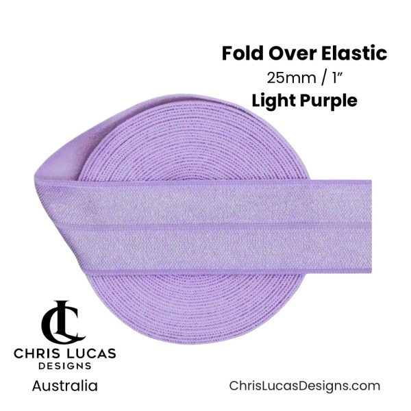 Light Purple Fold Over Elastic 25mm / 1” Australian Bag Making Supplies Australia Chris Lucas Designs