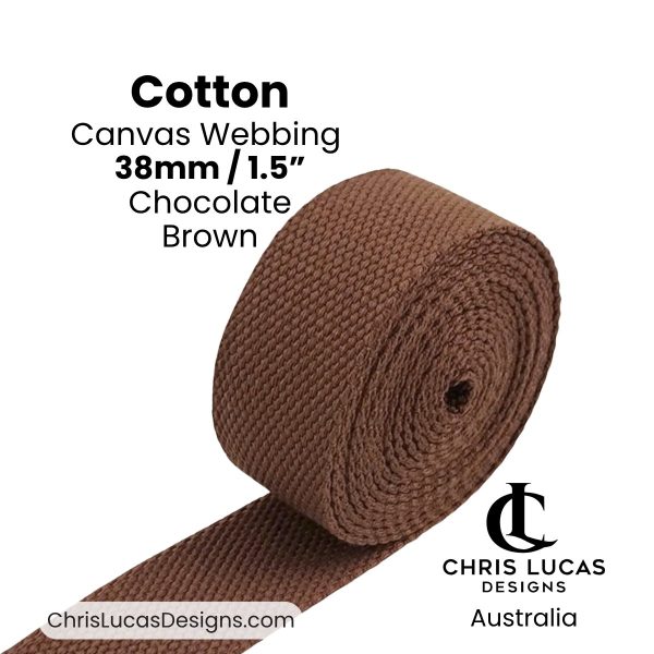 Chocolate Brown cotton canvas webbing 38mm wide for bag straps, handbags and sewing projects from Chris Lucas Designs Australia