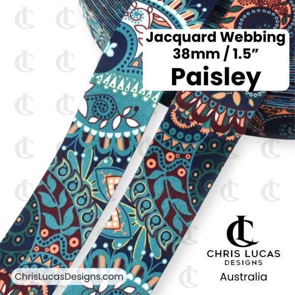 38mm Decorative Webbing Paisley Print Design Bag Making Supplies Australia Chris Lucas Designs
