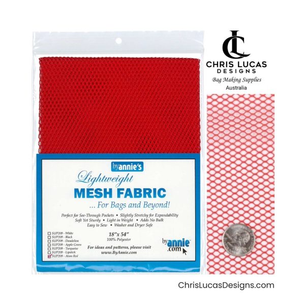 By Annie’s Mesh Fabric Atom Red Australian Bag Making Supplies Australia Chris Lucas Designs