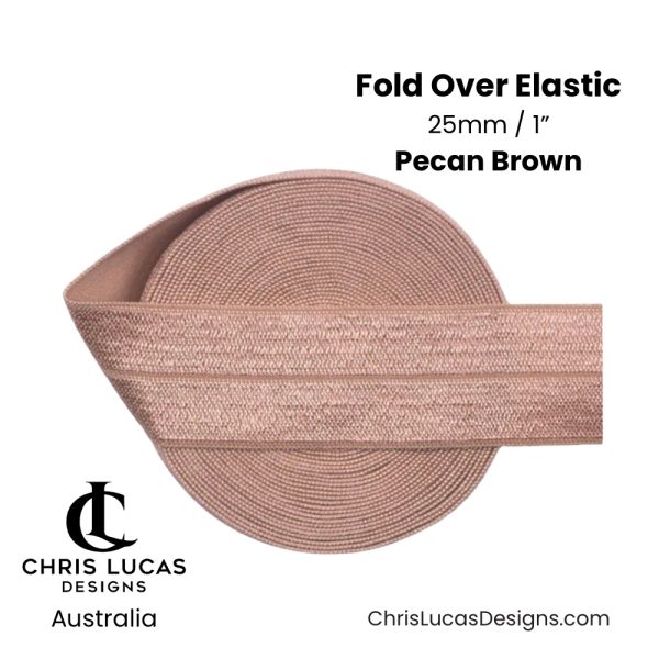 Pecan Brown Fold Over Elastic 25mm / 1” Australian Bag Making Supplies Australia Chris Lucas Designs