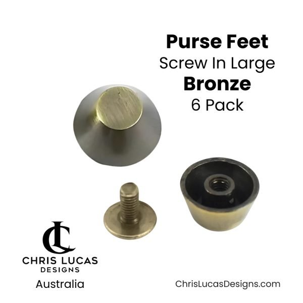 Large Screw In Purse Feet Bronze 15mm Wide 6 Pack Australian Bag Making Supplies Australia Chris Lucas Designs Handbag Hardware