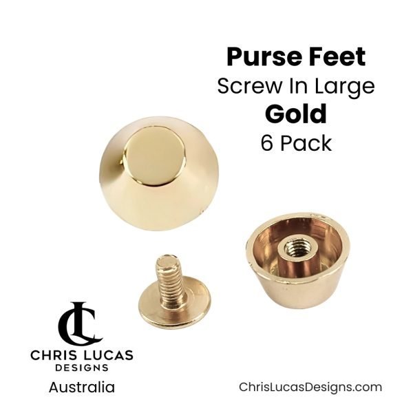 Large Screw In Purse Feet Gold 15mm Wide 6 Pack Australian Bag Making Supplies Australia Chris Lucas Designs Handbag Hardware