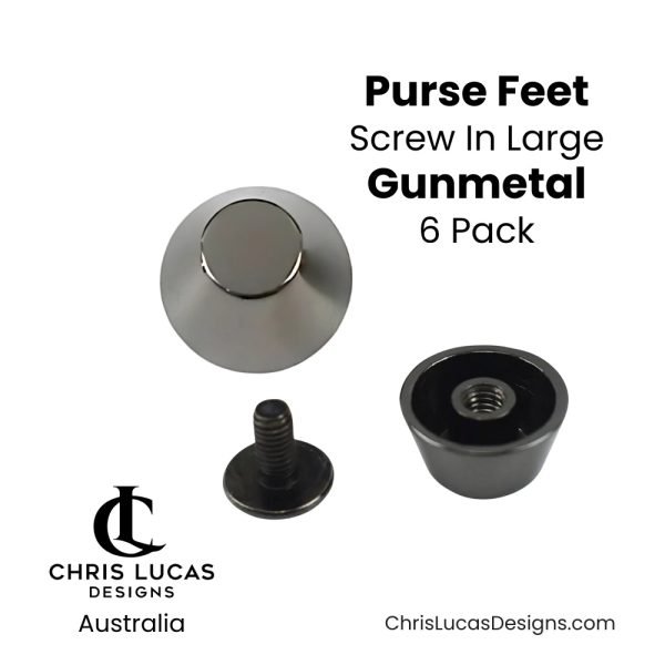 Large Screw In Purse Feet Gunmetal 15mm Wide 6 Pack Australian Bag Making Supplies Australia Chris Lucas Designs Handbag Hardware
