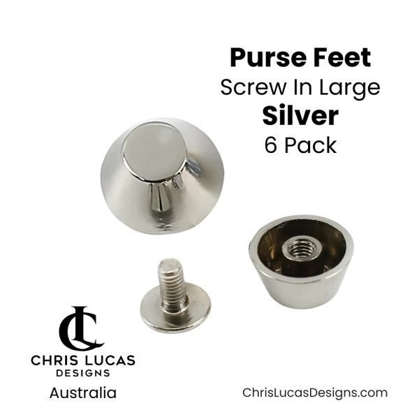 Large Screw In Purse Feet Silver 15mm Wide 6 Pack Australian Bag Making Supplies Australia Chris Lucas Designs Handbag Hardware
