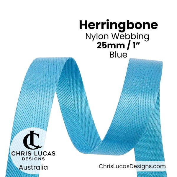 Blue 25mm Herringbone Nylon Webbing for bag straps and handles from Chris Lucas Designs Australia