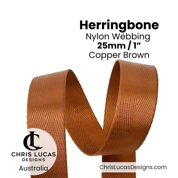 Copper Brown 25mm Herringbone Nylon Webbing for bag straps and handles from Chris Lucas Designs Australia