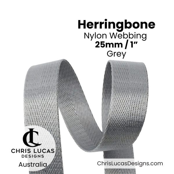 Grey 25mm Herringbone Nylon Webbing for bag straps and handles from Chris Lucas Designs Australia