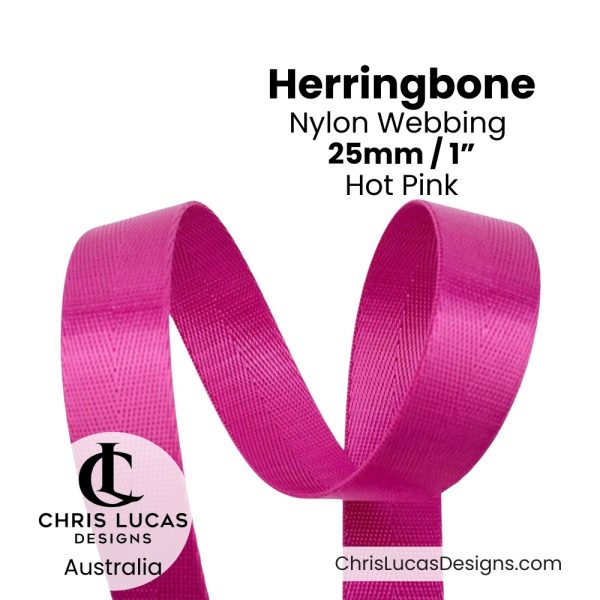 Hot Pink 25mm Herringbone Nylon Webbing for bag straps and handles from Chris Lucas Designs Australia