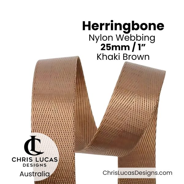 Khaki Brown 25mm Herringbone Nylon Webbing for bag straps and handles from Chris Lucas Designs Australia