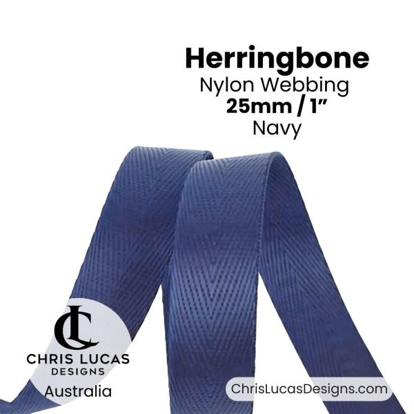 Navy 25mm Herringbone Nylon Webbing for bag straps and handles from Chris Lucas Designs Australia