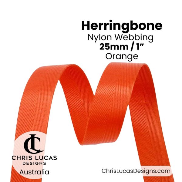 Orange 25mm Herringbone Nylon Webbing for bag straps and handles from Chris Lucas Designs Australia