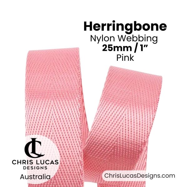 Pink 25mm Herringbone Nylon Webbing for bag straps and handles from Chris Lucas Designs Australia