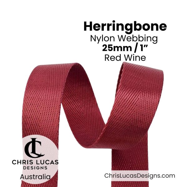 Red Wine 25mm Herringbone Nylon Webbing for bag straps and handles from Chris Lucas Designs Australia