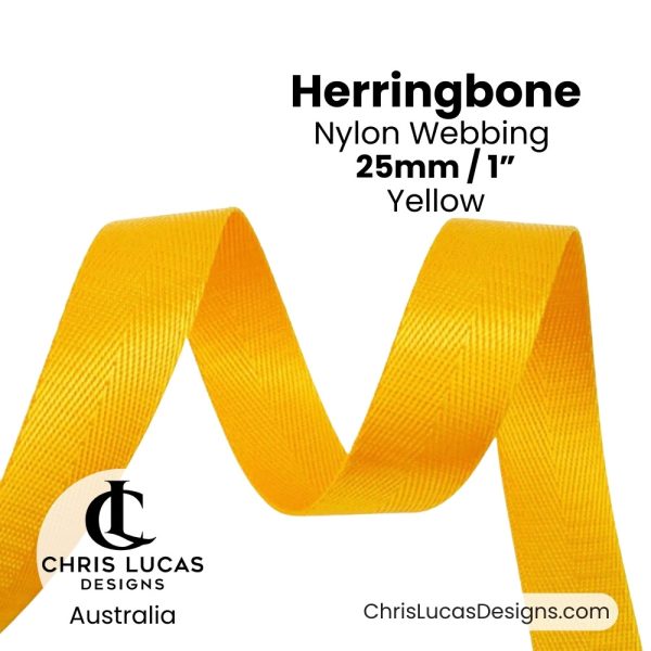 Yellow 25mm Herringbone Nylon Webbing for bag straps and handles from Chris Lucas Designs Australia