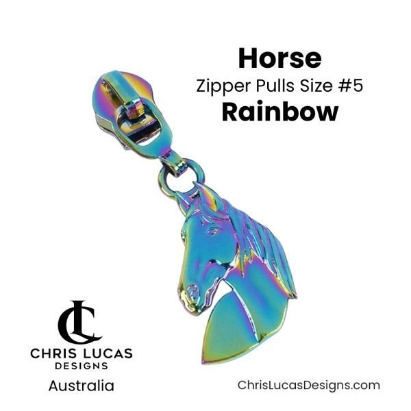 Horse Zipper Pulls Size #5 Rainbow Australian Sewing and Bag Making Supplies Australia Chris Lucas Designs Handbag Hardware