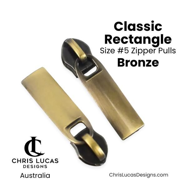 Classic Rectangle Zipper Pulls Bronze Size #5 Australian Bag Making Supplies Chris Lucas Designs Australia