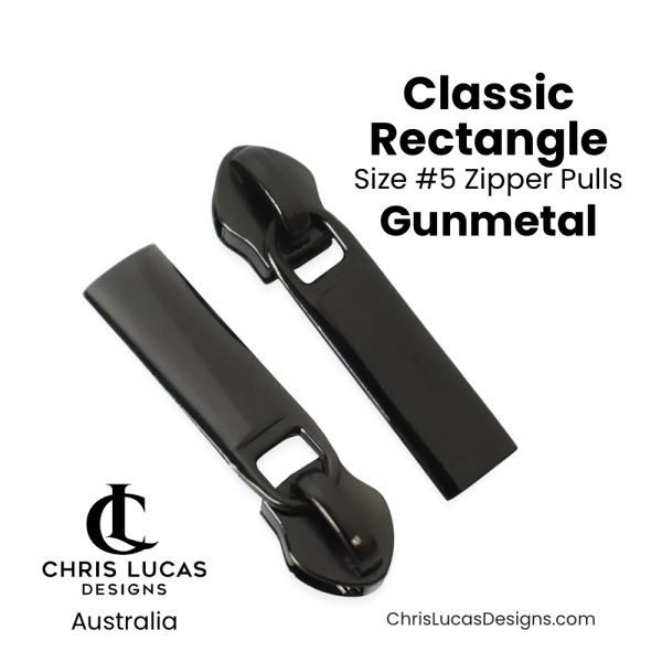 Classic Rectangle Zipper Pulls Gunmetal Size #5 Australian Bag Making Supplies Chris Lucas Designs Australia