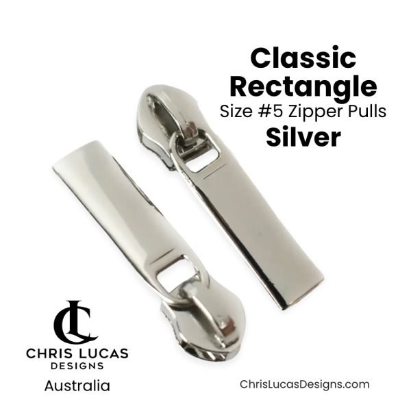 Classic Rectangle Zipper Pulls Silver Size #5 Australian Bag Making Supplies Australia Chris Lucas Designs Handbag Hardware