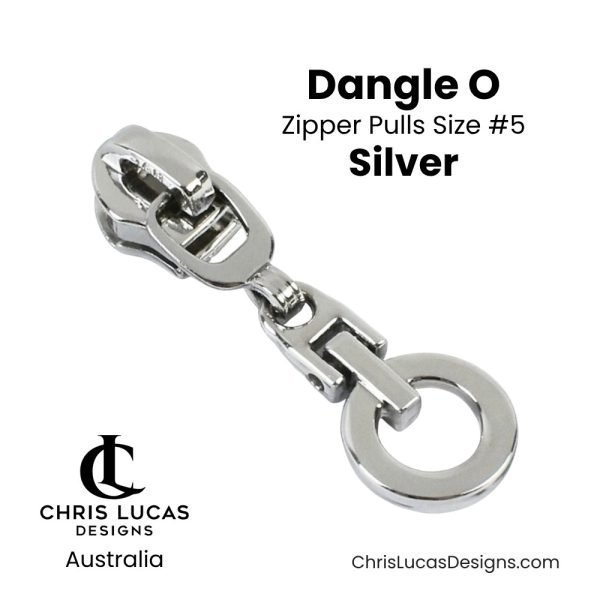 Dangle O Zipper Pulls Size #5 Silver Australian Bag Making Supplies Australia Chris Lucas Designs Handbag Hardware