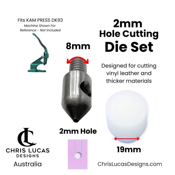 2mm hole cutting die set for thicker materials compatible with the KAM DK93 Hand Press from Chris Lucas Designs Australia