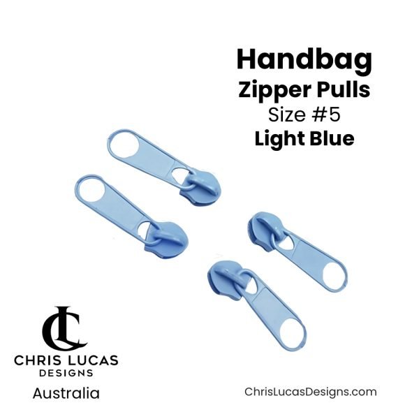 Light Blue Handbag Zipper Pulls Size #5 Australian Bag Making Supplies Australia Chris Lucas Designs