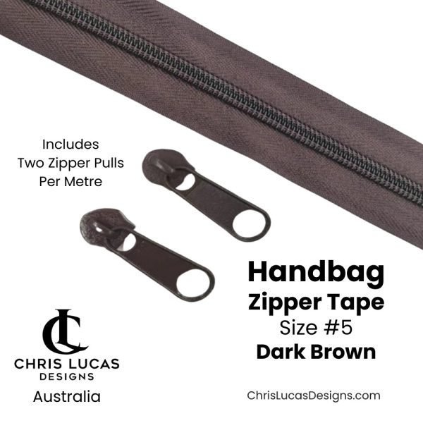 Dark Brown Handbag Zipper Tape Size #5 Australian Bag Making Supplies Australia Chris Lucas Designs