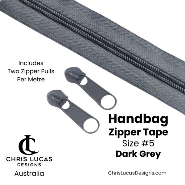Dark Grey Handbag Zipper Tape Size #5 Australian Bag Making Supplies Australia Chris Lucas Designs