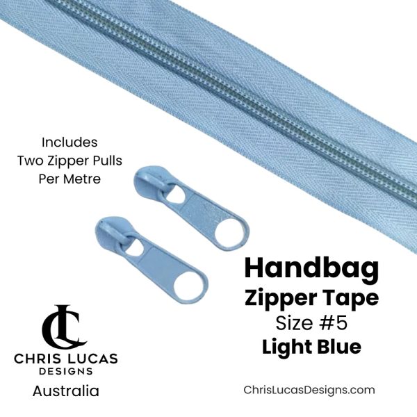 Light Blue Handbag Zipper Tape Size #5 Australian Bag Making Supplies Australia Chris Lucas Designs