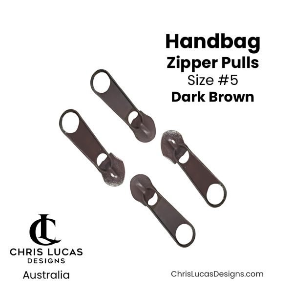 Dark Brown Handbag Zipper Pulls Size #5 Australian Bag Making Supplies Australia Chris Lucas Designs