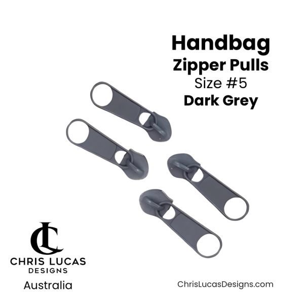 Dark Grey Handbag Zipper Pulls Size #5 Australian Bag Making Supplies Australia Chris Lucas Designs